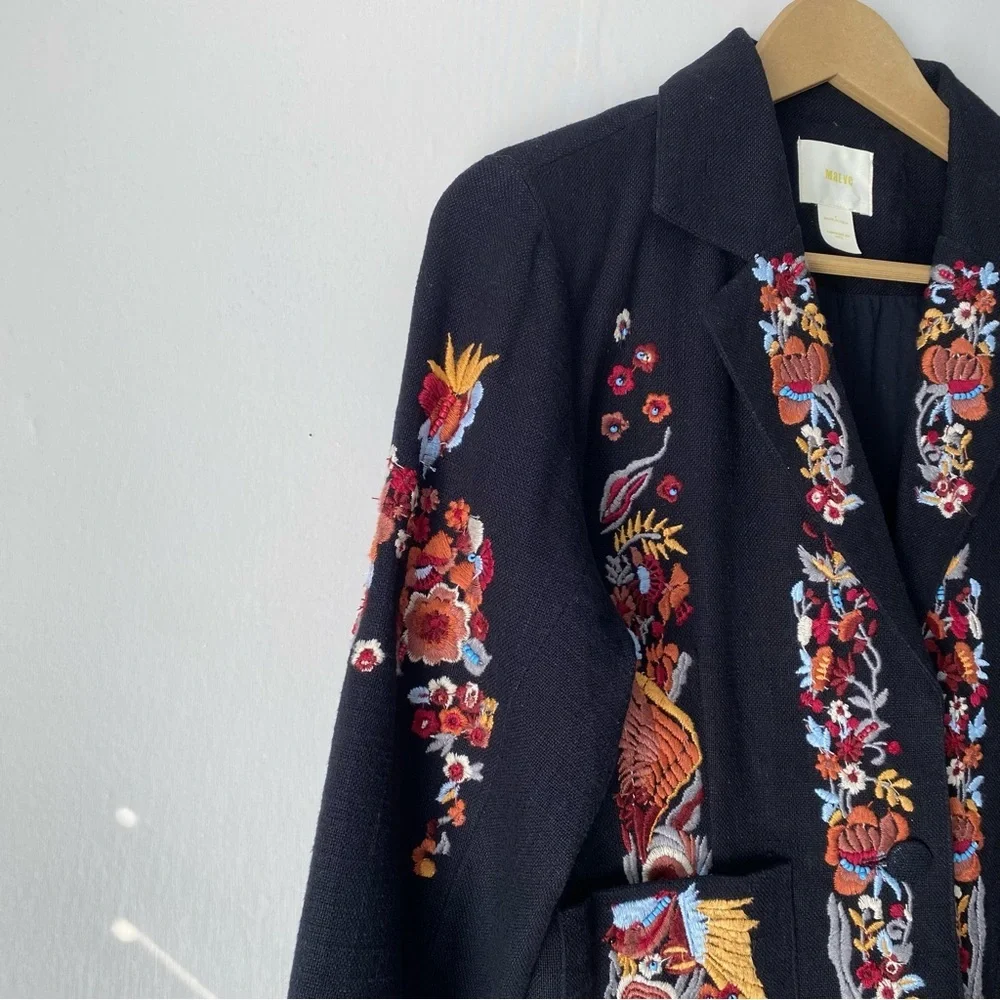 Anthropologie Maeve Embroidered Ellen Blazer Jacket Beaded Floral Print 4 - Picture 4 of 9